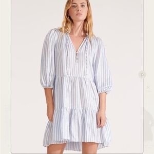 Veronica Beard Hawken Dress 6 Stripe Puff Sleeves Tiered Linen Silk Easter READ